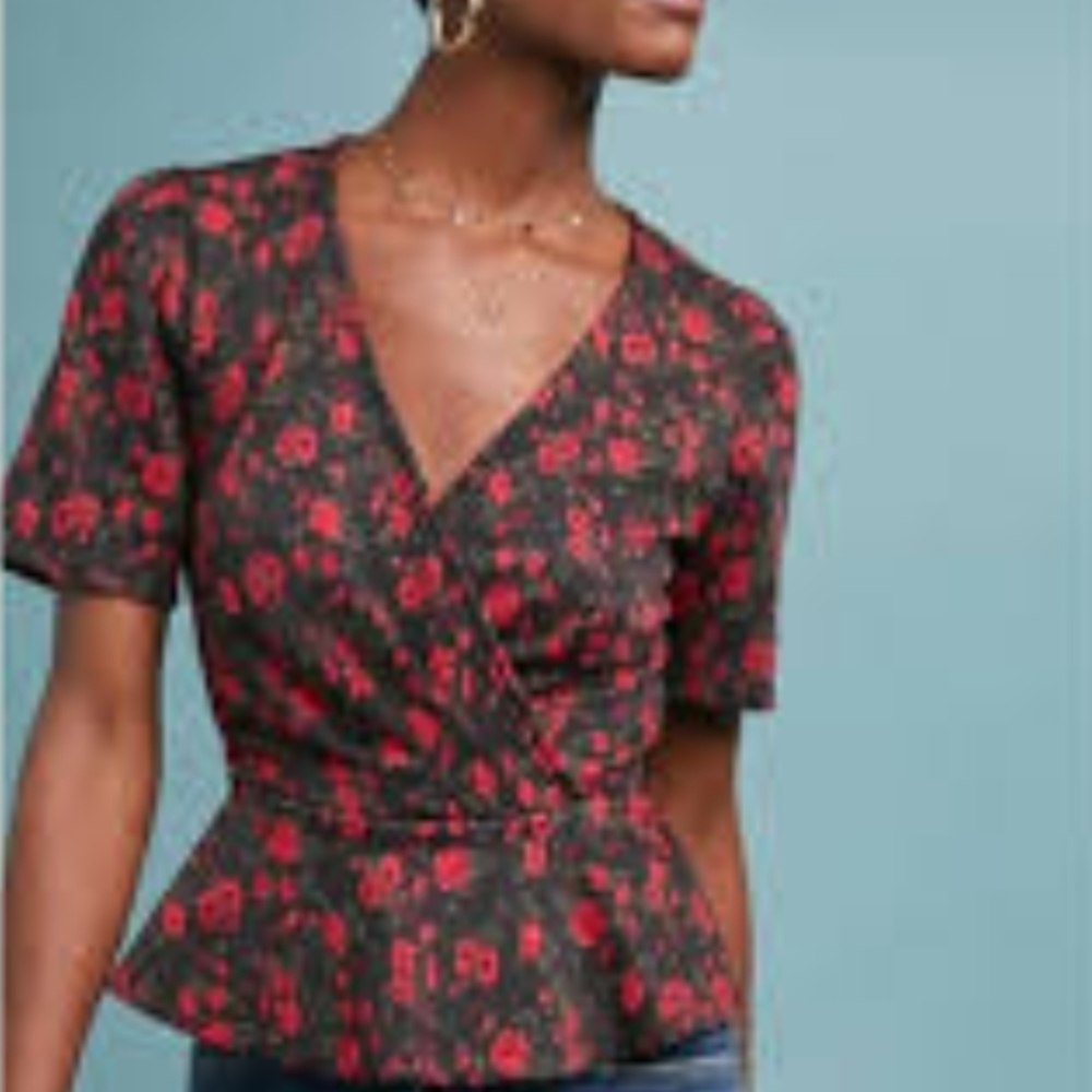 Meadow rue by Anthropologie red floral top size small